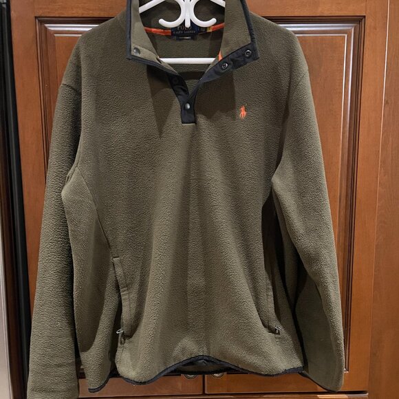 Ralph Lauren Fleece Mockneck Pullover Olive Army Green YSL Laurent Gucci RRL L - Picture 3 of 8